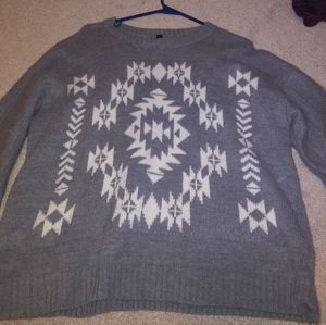 Grey and white tribal print sweater